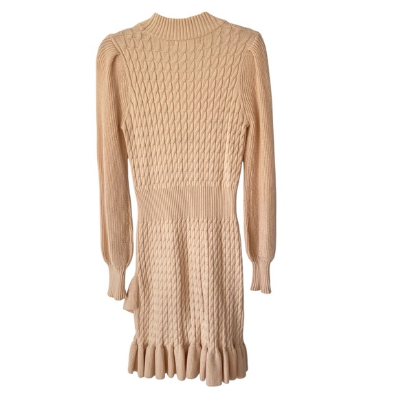 Flat White Anthropologie Tan Cable Ruffle Sweater Dress size XS - Picture 4 of 10